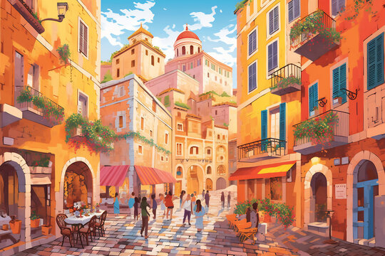 Illustration of a Rome city landscape with buildings. Illustration for your design