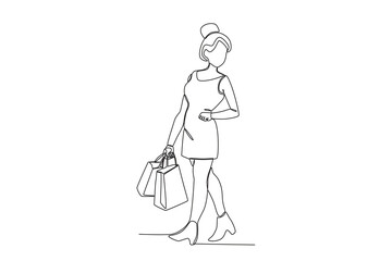 A promo shopping lady. Black Friday one-line drawing