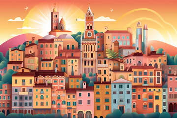 Illustration of a Siena city landscape with buildings. Illustration for your design.