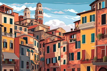 Fototapeta premium Illustration of a Siena city landscape with buildings. Illustration for your design.