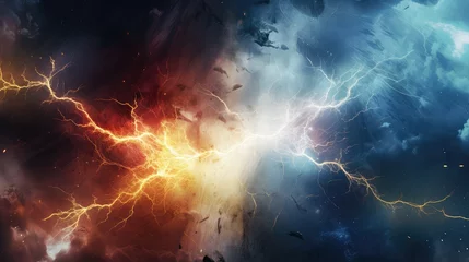 Foto op Aluminium energy lightning collision powerful illustration explosion electric, background power, light blast energy lightning collision powerful © sevector