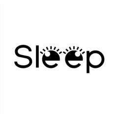 Cartoon sleep word design with illustration of eyes on letter E.