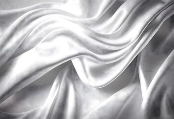 High detailed Close up White soft silk fabric clean backround wavy beige satin texture pattern for walllpaper, background and design art work top view Generative Ai - obrazy, fototapety, plakaty