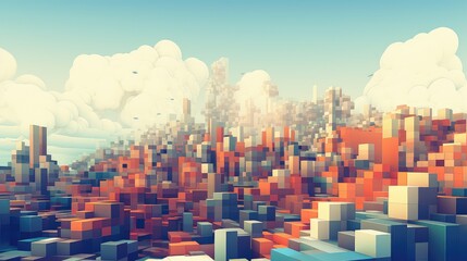 background voxel city landscape illustration design 3d, render modern, futuristic view background voxel city landscape - obrazy, fototapety, plakaty