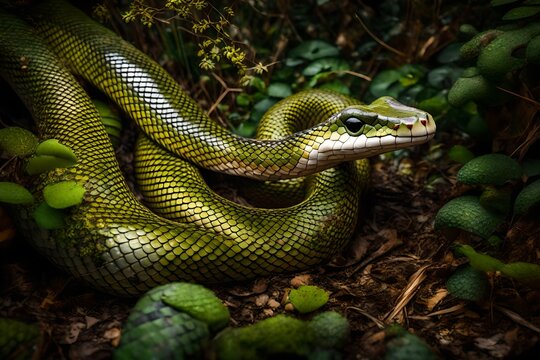 green snake on a branch 4k HD quality photo. 
