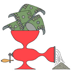 A meat grinder that grinds money into pieces of paper. Inflation concept. Hand Drawn. Freehand drawing. Doodle. Sketch. Outline.	
