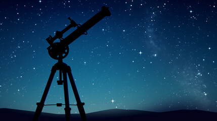 A telescope's silhouette amid a canvas of starry heavens, representing the world of astronomy and star observation..