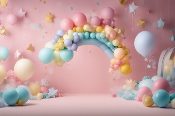 Birthday Party Digital Backdrop Pastel Balloons Backdrop Photography Baby Kids Child Background Party Props Baby Shoot Photoshop Overlays