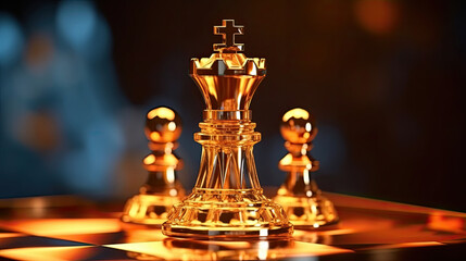 Gold queen is the leader of the chess in the game on board. Leadership concept. Generative Ai