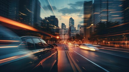Fototapeta na wymiar magic of city lights as you look through the car window during the twilight hour