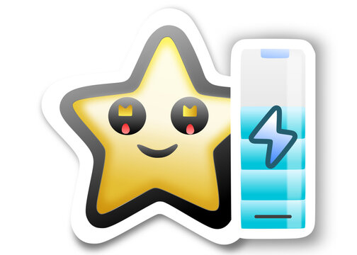 gold star sticker with a smile and medium charged