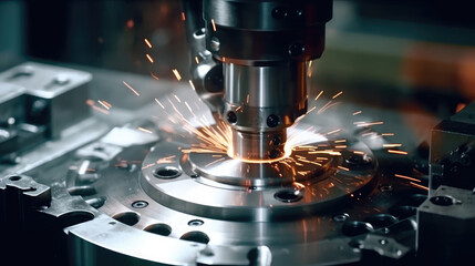 Close-up view of a CNC machine cutting metal with modern processing technology