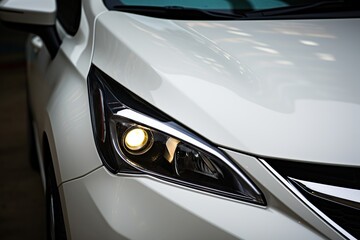 Obraz na płótnie Canvas Headlights of a new modern car, closeup