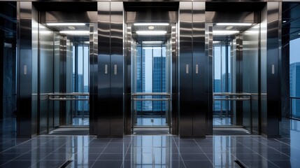 synergy of architecture and urban living through elevator interiors in modern buildings - obrazy, fototapety, plakaty