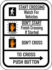 Transparent PNG of a Vector graphic of a black Crosswalk Signal Instructions MUTCD highway sign. It contains the instructions in operation at traffic lights contained in a white rectangle
