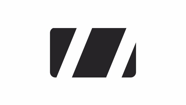 Diagonal stripes moving bw 2D element animation. Geometric dynamic outline flat ui element cartoon 4K video, alpha channel. Rounded rectangle striped shape animated loader isolated on white background