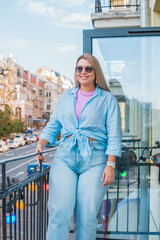 Plus size European or American nice woman at city, enjoy the life, walks. Life of people xl size, happy nice natural beauty woman. Concept of overweight