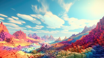 background voxel surface landscape illustration abstract 3d, nature game, earth geometric background voxel surface landscape - obrazy, fototapety, plakaty
