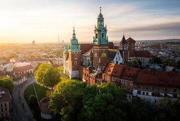 Soft lighted Wawel Castle at summer sunrise, Krakow, Poland - obrazy, fototapety, plakaty