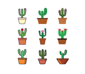 Collection of the cactus pot PNG with flowers set illustration logo vector image