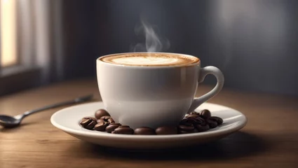 Fotobehang Koffiebar Mug of coffee with coffee grains