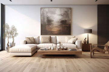 modern living room there is wood furniture and wood