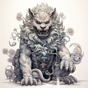 Illustration of a Komainu on a white background