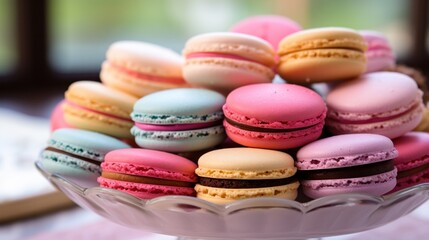 Fototapeta na wymiar Macarons - Delicate, Colorful, French, Perfect for Dessert Lovers