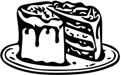 Cake illustration in black color, vector drawing of birthday cake