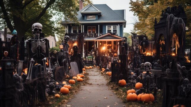 Halloween decorations in the neighborhood.