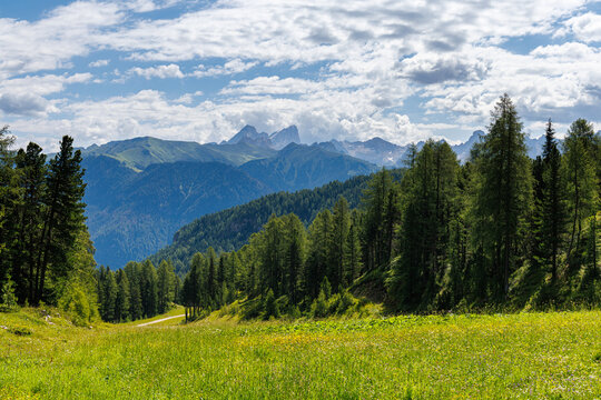 A view of the Dolomites and the countryside into Val di Fassa - Timelapse