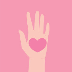 Heart on an open palm. Hand drawn hand is holding heart. Vector illustration