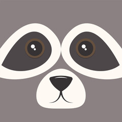 Cute raccoon face vector flat illustration
