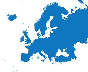 BLUE CMYK color detailed flat stencil map of the continent of EUROPE on transparent background