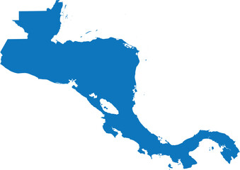 BLUE CMYK color detailed flat stencil map of the region of CENTRAL AMERICA on transparent background