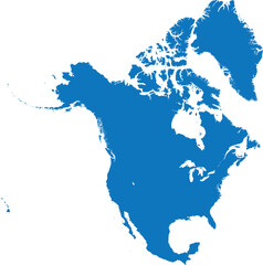 BLUE CMYK color detailed flat stencil map of the continent of NORTH AMERICA on transparent background