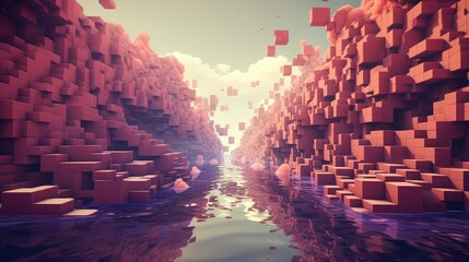 abstract voxel artificial cubes illustration 3d futuristic, pixel virtual, render cube abstract voxel artificial cubes - obrazy, fototapety, plakaty