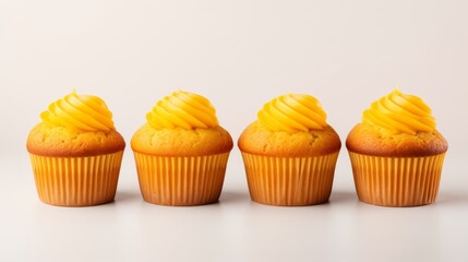 Fresh Mango muffins with mango cream. Mango muffins. Copy space. Photo texture. Horizontal banner. Ai generated