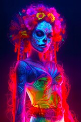 Neon woman dia de los muertos