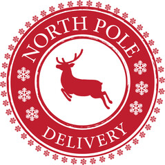 Christmas Postal Rubber Stamp. North Pole Delivery - obrazy, fototapety, plakaty