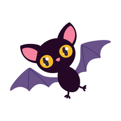 Halloween with Funny Flying Bat with Wings Vector Illustration
