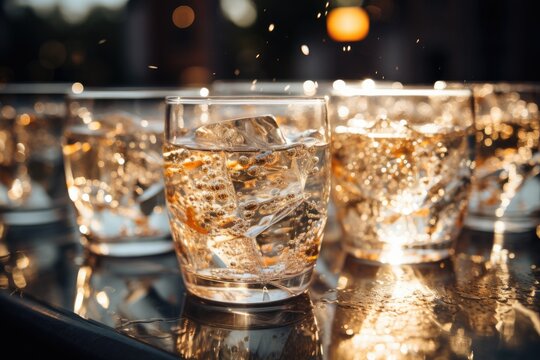 Festive toast with sparkling water cups., generative IA