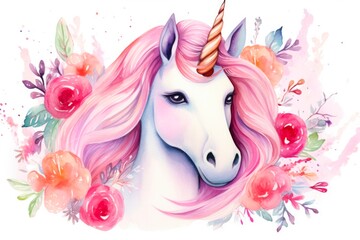 Watercolor Unicorn Clipart - Cute and Floral Isolated Illustrations for Nursery and Princess-themed Designs