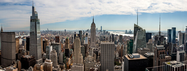 Aerial panorama view of a New York Midtown Manhattan cityscape skyline