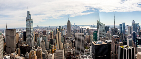 Aerial panorama view of landmark buildings and skyscrapers in Midtown Manhattan New York
