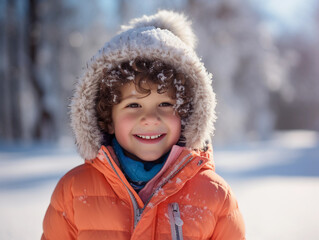 Portrait of happy child in winter, happy holidays.