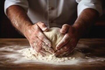 Fototapeta premium Closeup of Hands Kneading Dough in a Kitchen