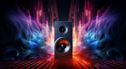 super power speaker on abstract background, speaker on colored background, graphic designed speaker on colorful background, designed speaker