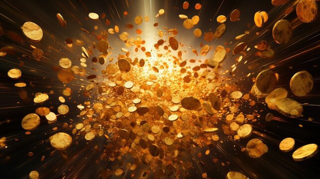 cash gold coin explosion illustration win en, treasure realistic, game shiny cash gold coin explosion