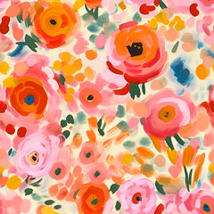 Gouache Floral Pattern, Seamless Abstract Floral Pattern, Gouache Painted Flower Pattern, Seamless Floral Pattern